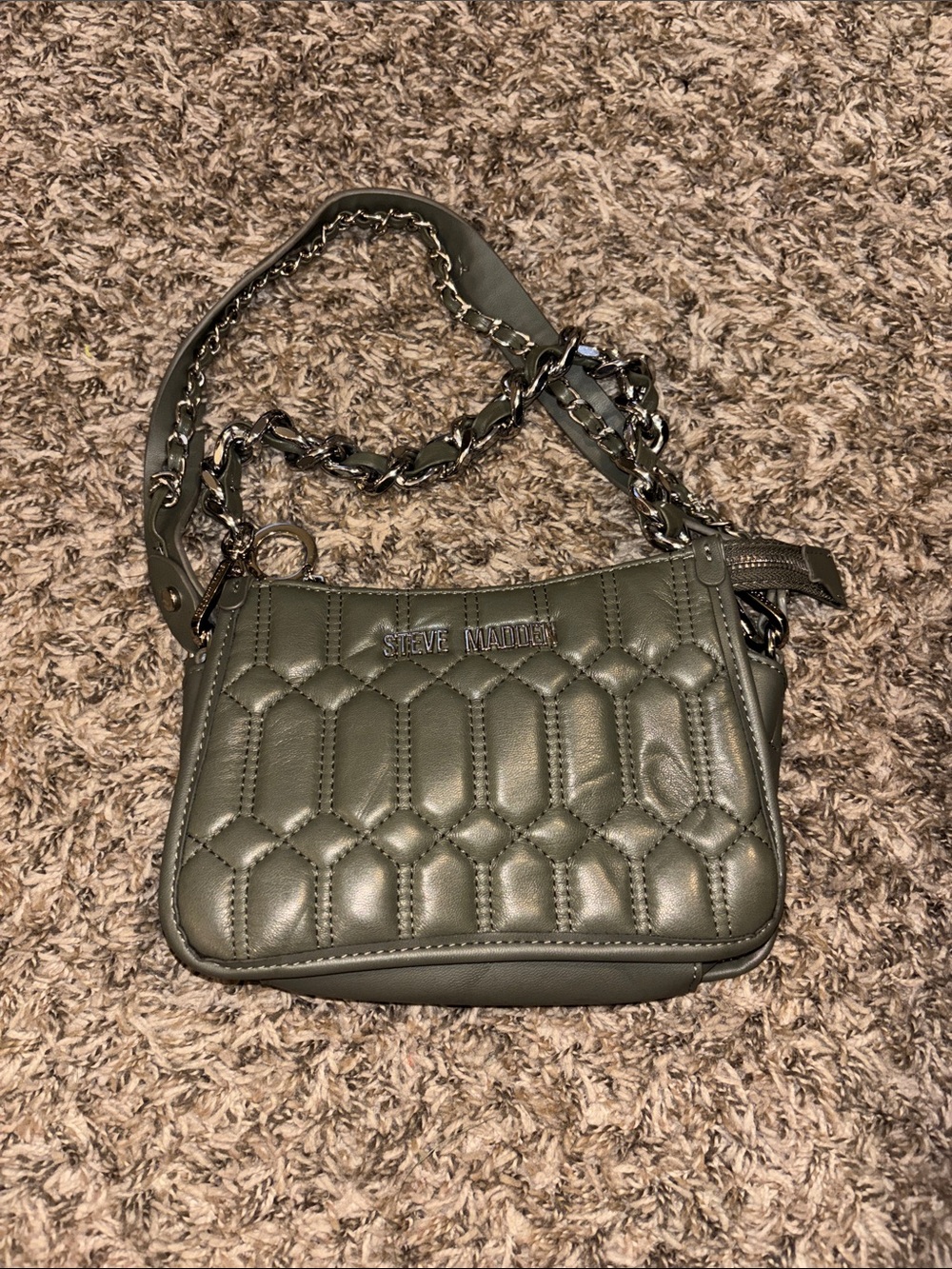 Steve Madden Quilted Olive Chain-Trim Crossbody
